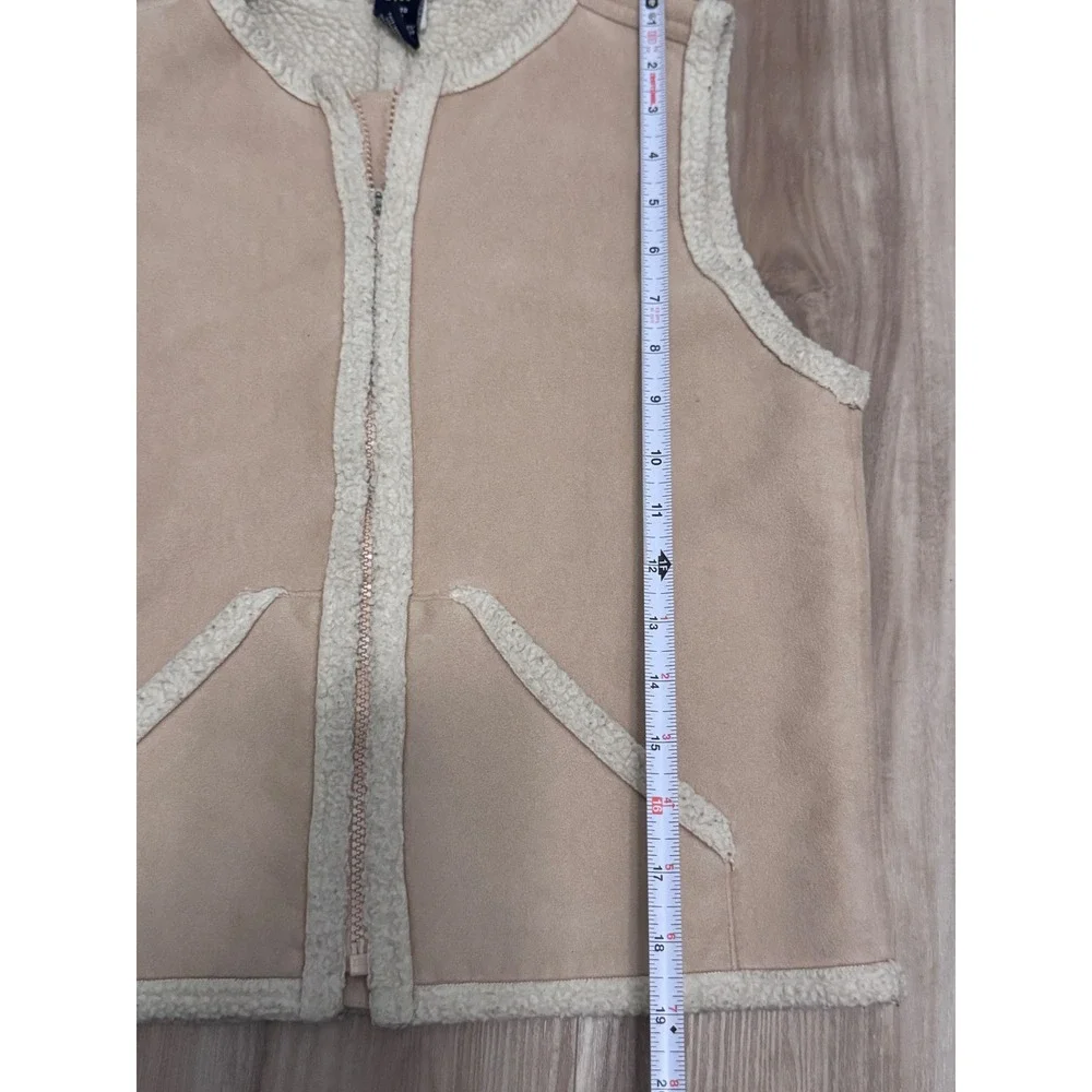 Gap Kids 12 Faux Suede Sherpa Lined Full Zip‎ Vest Tan Beige Shearling Style t2